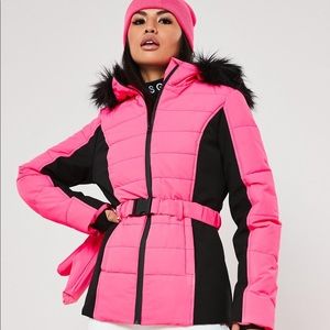 Missguided Hot Pink Black Snow Jacket